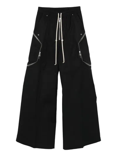Rick Owens Heizer Belas Wide-leg Cotton-blend Poplin Drawstring Cargo Trousers In Black