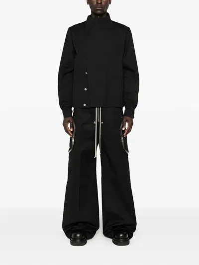 Rick Owens Heizer Belas Wide-leg Cotton-blend Poplin Drawstring Cargo Trousers In Black