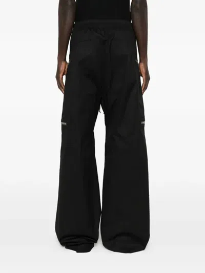 Rick Owens Heizer Belas Wide-leg Cotton-blend Poplin Drawstring Cargo Trousers In Black