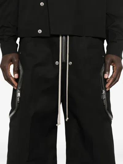 Rick Owens Heizer Belas Wide-leg Cotton-blend Poplin Drawstring Cargo Trousers In Black
