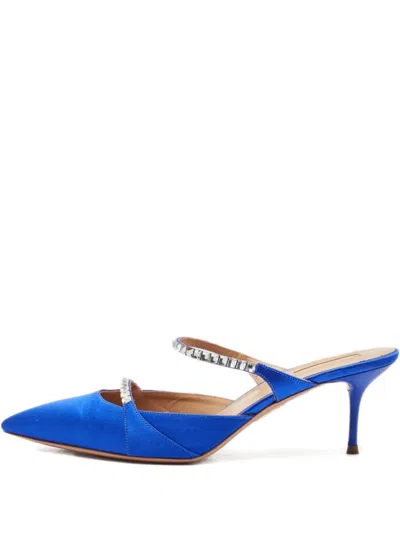 Pre-owned Aquazzura Satin Crystal-embellished Sandals In Blue
