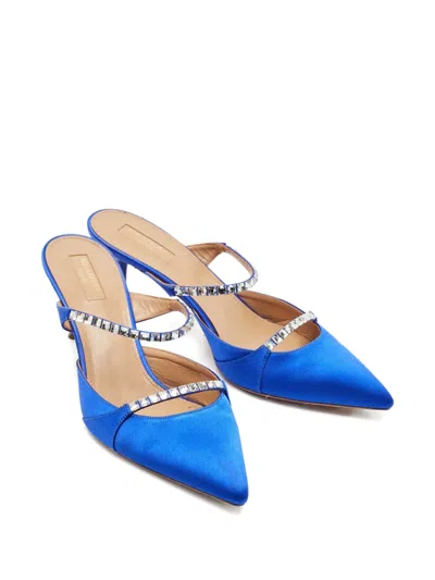 Pre-owned Aquazzura Satin Crystal-embellished Sandals In Blue