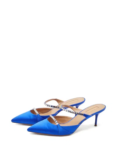 Pre-owned Aquazzura Satin Crystal-embellished Sandals In Blue