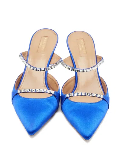Pre-owned Aquazzura Satin Crystal-embellished Sandals In Blue
