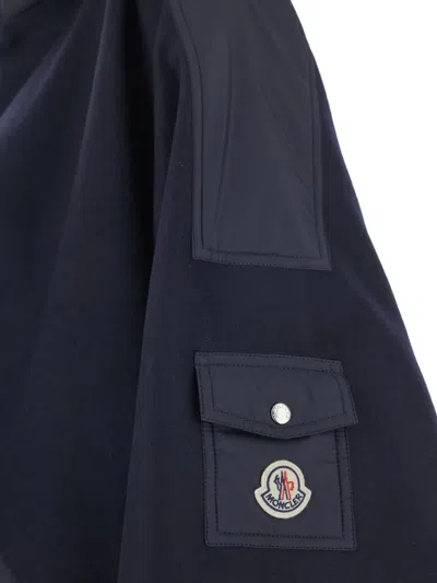 Moncler Front-pocket Hooded Cape In Blue
