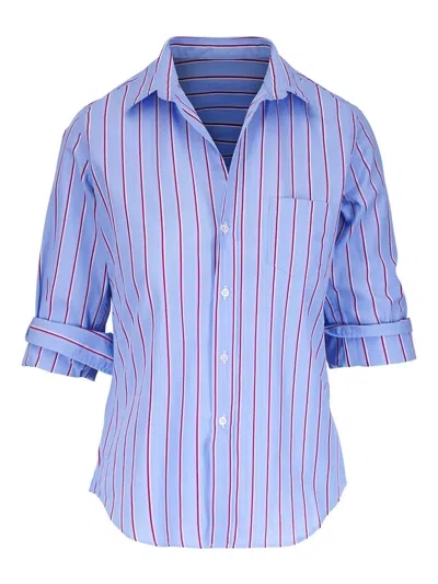 Frank & Eileen Barry Striped Cotton Blouse In Blue