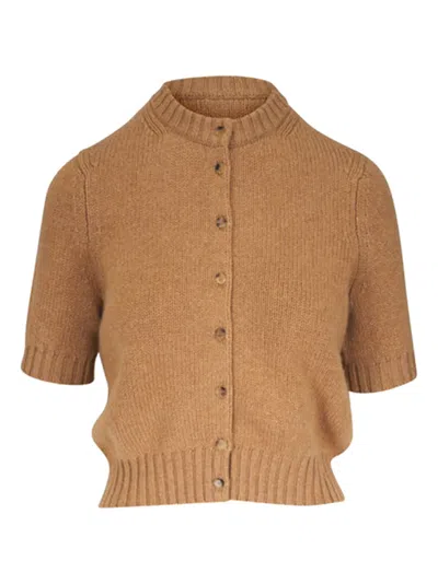 Khaite The Nora Short Sleeve Cashmere Cardigan In Brown
