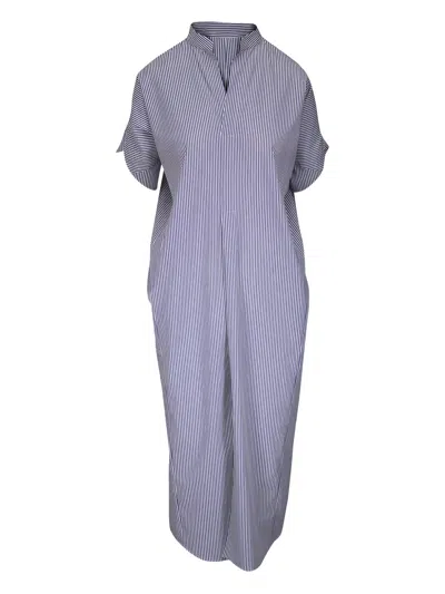 条纹图案中长连衣裙