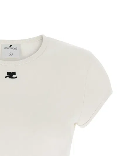 Courrèges Baby Logo Short Sleeve Crew Neck T-shirt In White