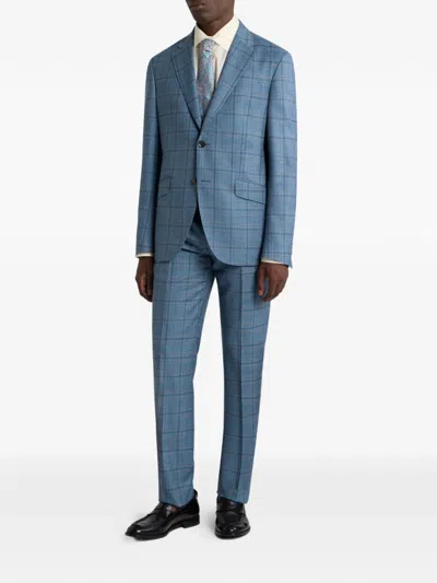Etro Checked Single-breasted Wool Suit In Blue