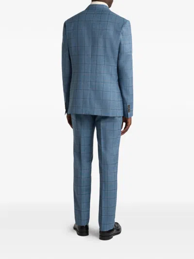 Etro Checked Single-breasted Wool Suit In Blue