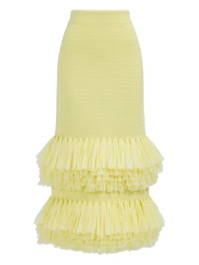 Aje Agave Raffia Midi Skirt In Yellow