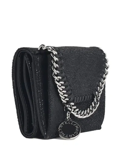 Stella Mccartney Falabella Compact Trifold Wallet Chain Detail In Black