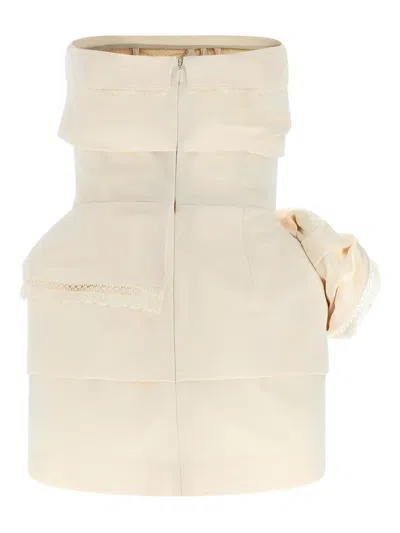 Magda Butrym Strapless Dress Re26 Draped Lace Detail In Neutral