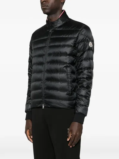 Moncler Micro Rip-stop Biker Jacket In Black