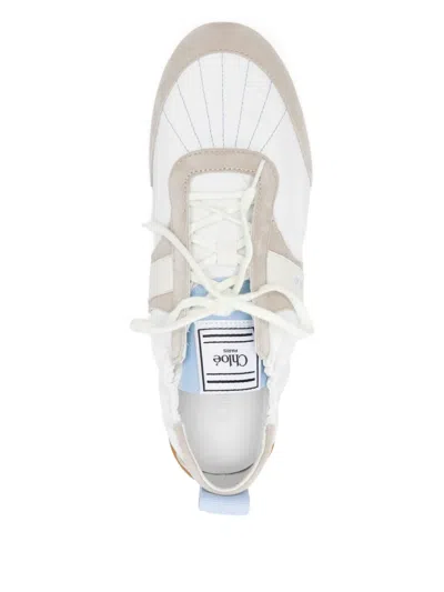Chloé White Calf Leather Bos Taurus Athletic Sneakers In White