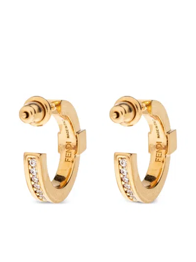 Fendi Forever Metal And Crystal Hoop Earrings Accessories In Gold