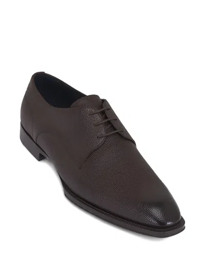 Di Bianco Cardano Grained Lace-up Derby Shoes In Brown