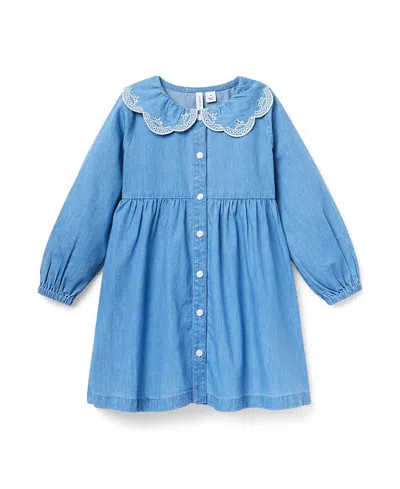 Janie And Jack Girls' Chambray Embroidered Collar Dress - Baby, Little Kid, Big Kid In Multi