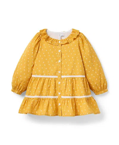 Janie And Jack Girls' Floral Lace Trim Tiered Dress - Baby, Little Kid, Big Kid In Yellow