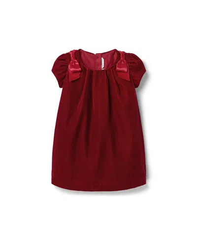 Janie And Jack Girls' The Velvet Shoulder Bow Dress - Baby, Little Kid, Big Kid In Red
