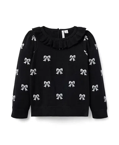Janie And Jack Girls' Bow Puff Sleeve Sweater - Baby, Little Kid, Big Kid In Black