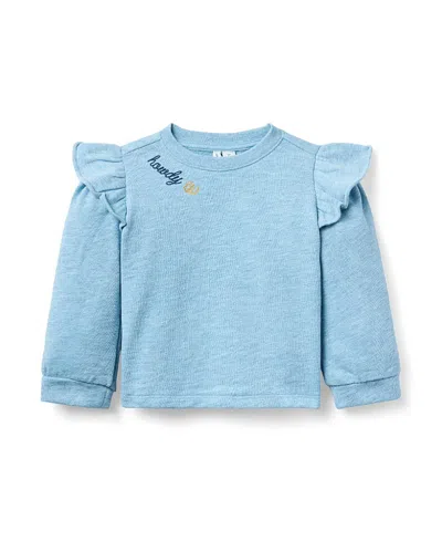 Janie And Jack Girls' Embroidered Ruffle Shoulder Sweatshirt - Baby, Little Kid, Big Kid In Blue