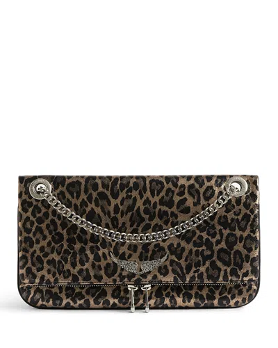 Zadig & Voltaire Rock Ii Metallic Leopard Print Leather Clutch In Brown
