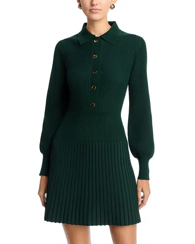 Single Thread Long Sleeve Sweater Knit Dress In Green