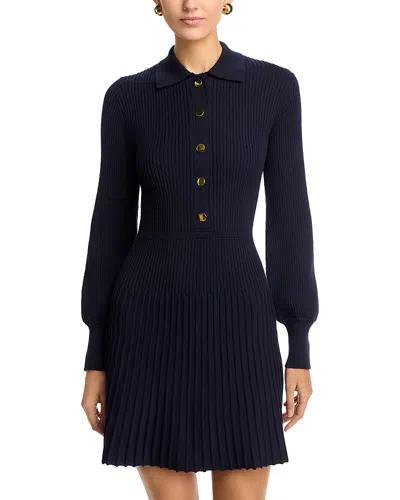 Single Thread Long Sleeve Sweater Knit Dress In Blue