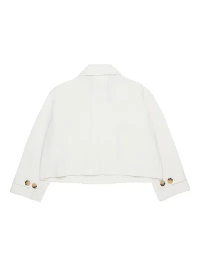 Max & Co Embroidered-logo Double-breasted Jacket In Neutral