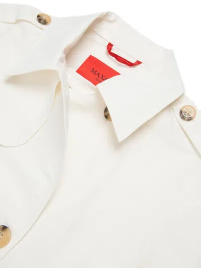 Max & Co Embroidered-logo Double-breasted Jacket In Neutral