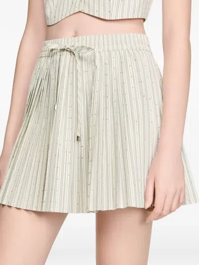 Sandro Striped Rhinestone A-line Mini Skirt In White