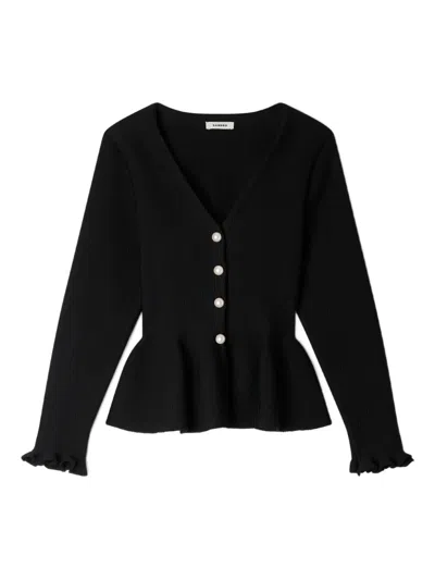 Sandro Womens Black Peplum Button-down Knitted Cardigan In Black