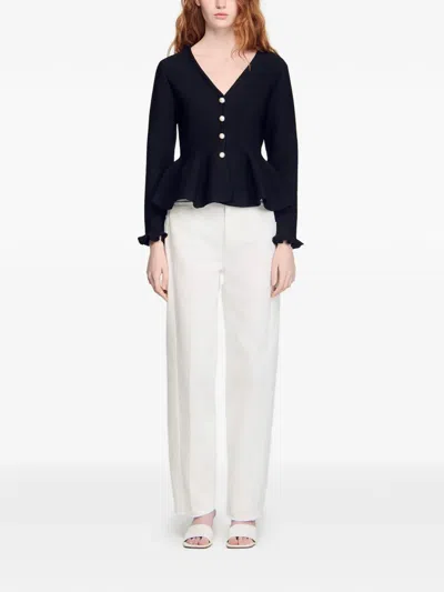 Sandro Womens Black Peplum Button-down Knitted Cardigan In Black
