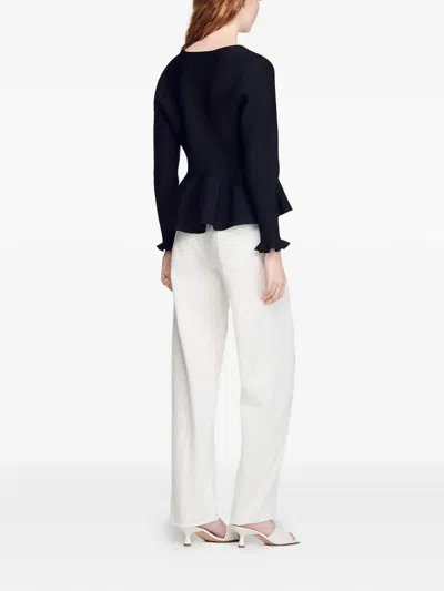 Sandro Womens Black Peplum Button-down Knitted Cardigan In Black