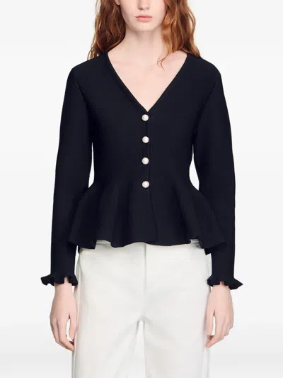 Sandro Womens Black Peplum Button-down Knitted Cardigan In Black
