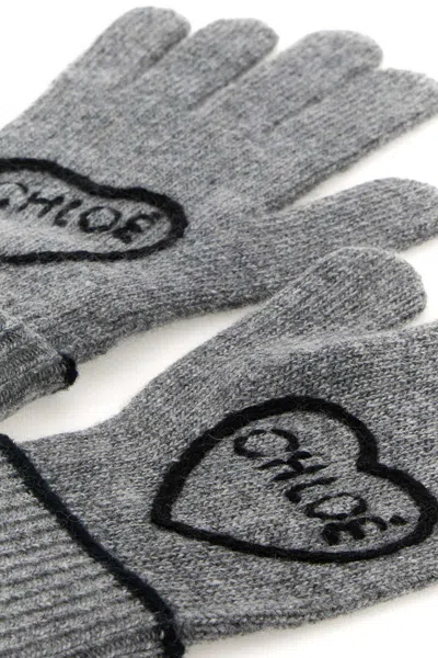 Chloé Grey Wool Blend Gloves In Gray