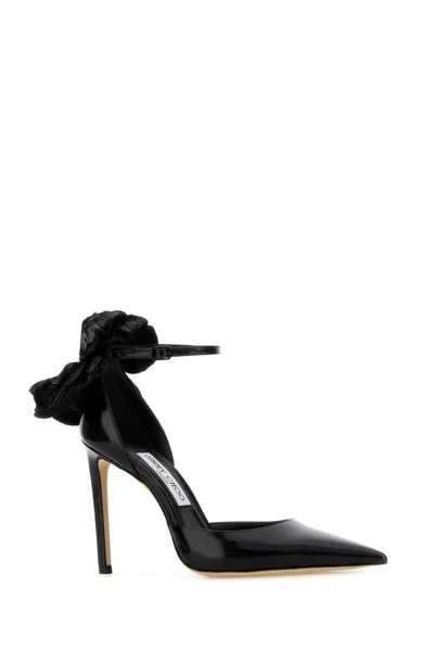 Jimmy Choo Marja 100 Pumps Decorative Bow Glossy In Black