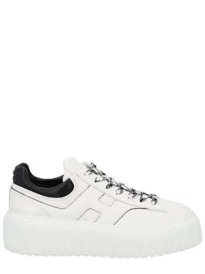 Hogan H-stripes Smooth Leather Sneakers Shoes In White