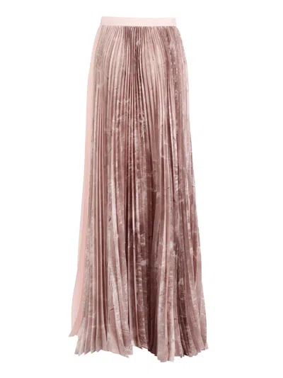 Fabiana Filippi Pleated Printed Satin Wide Long Skirt In Pink