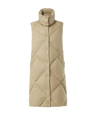 Burberry Funnel-neck Quilted Long Gilet In Neutral