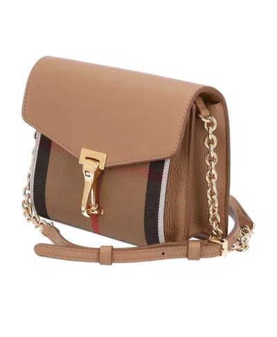 Burberry Checkered Logo Satchel Bag In Brown