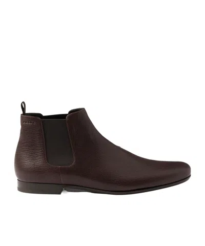 Prada Leather Chelsea Boots In Brown