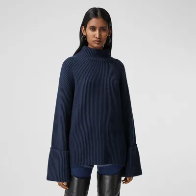 Burberry Ribbed-knit Bell-sleeve Jumper In Blue