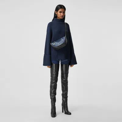Burberry Ribbed-knit Bell-sleeve Jumper In Blue