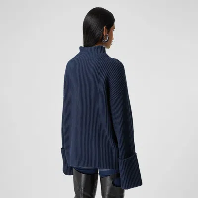 Burberry Ribbed-knit Bell-sleeve Jumper In Blue