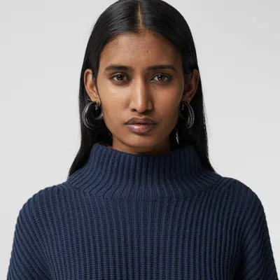 Burberry Ribbed-knit Bell-sleeve Jumper In Blue