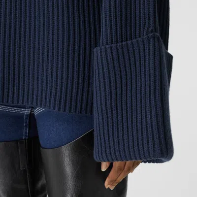 Burberry Ribbed-knit Bell-sleeve Jumper In Blue