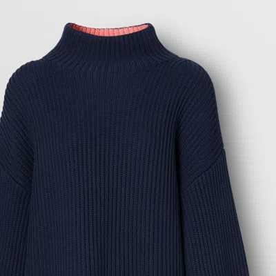 Burberry Ribbed-knit Bell-sleeve Jumper In Blue